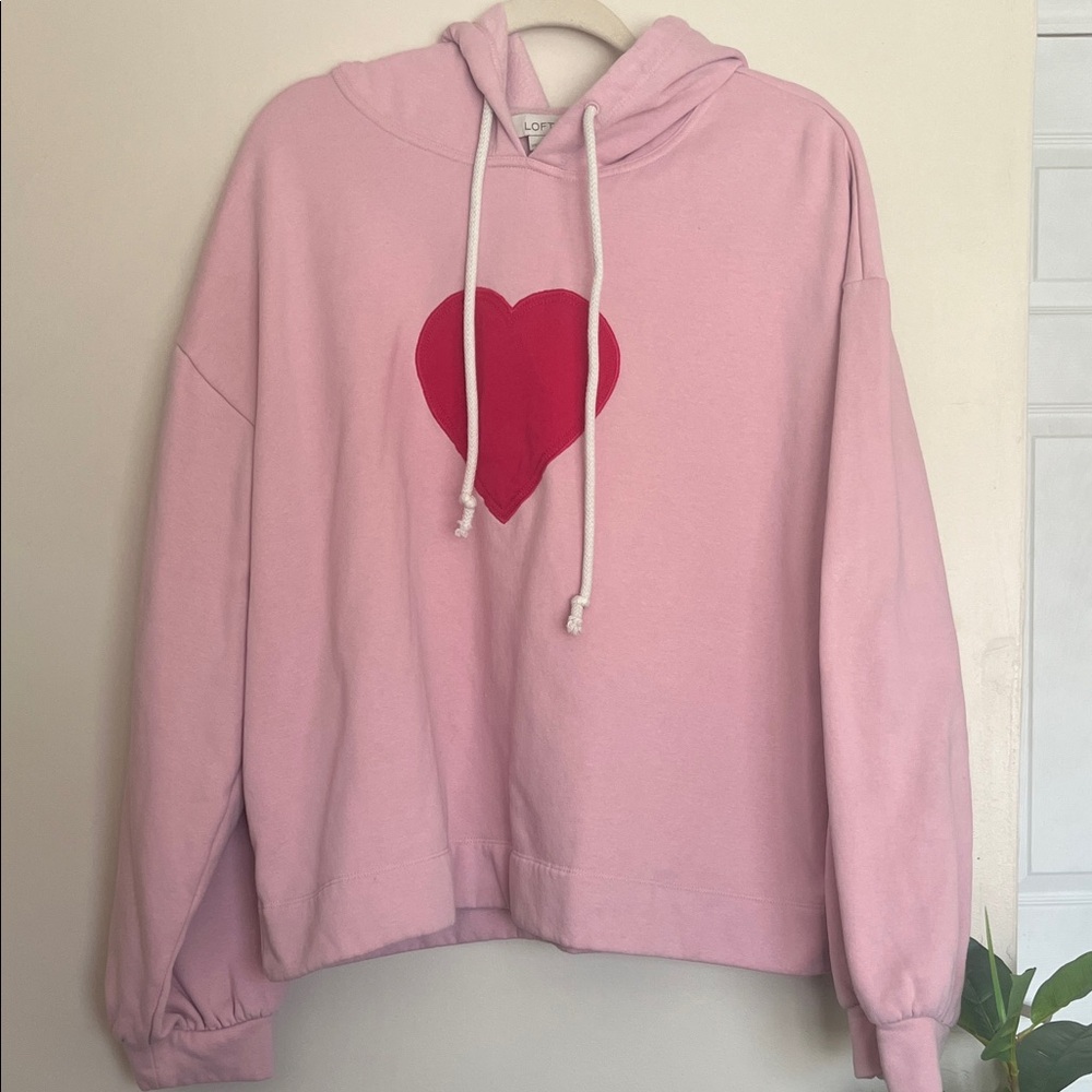 LOFT Pink Hoodie with Red Heart valentines